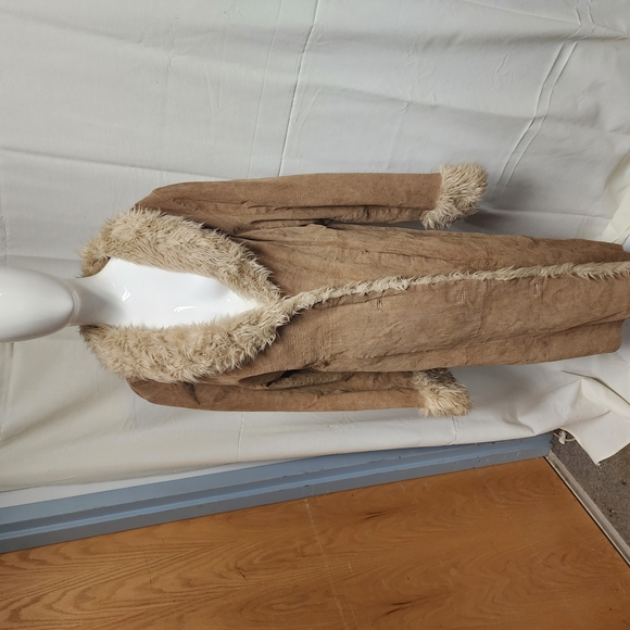 Vintage Wilsons Leather MAXIMA XXL Faux Fur Trim Suede Full Length Coat - Picture 3 of 10